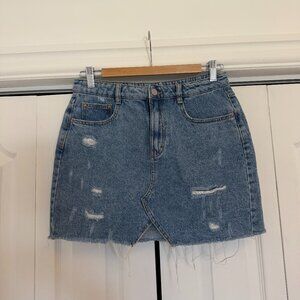 Distressed Denim Mini Skirt